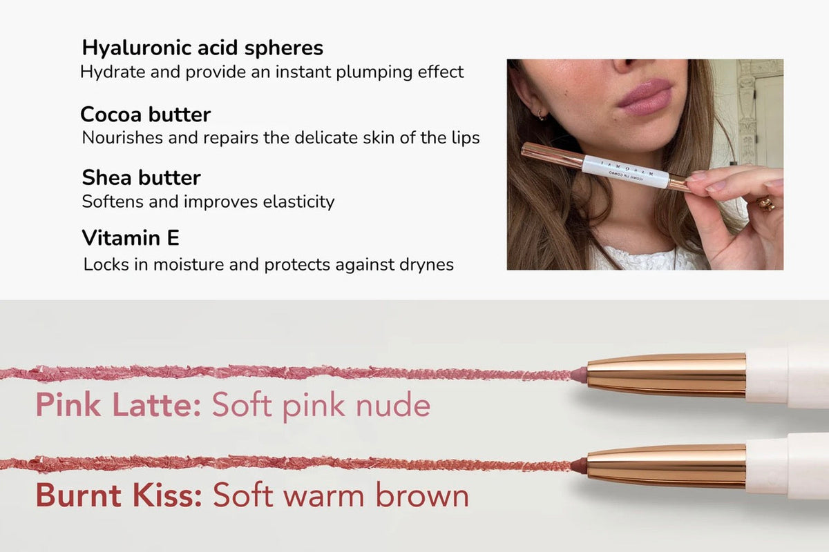 MASQMAI ICONIC lip combo-dvipusis lūpų pieštukas ir balzamas, spalva BURNT KISS MASQMAI