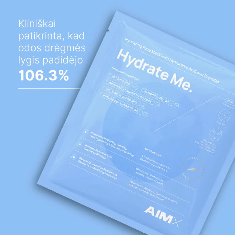 Greito poveikio drėkinanti lakštinė veido kaukė AIMX „Hydrate Me“ AIMX
