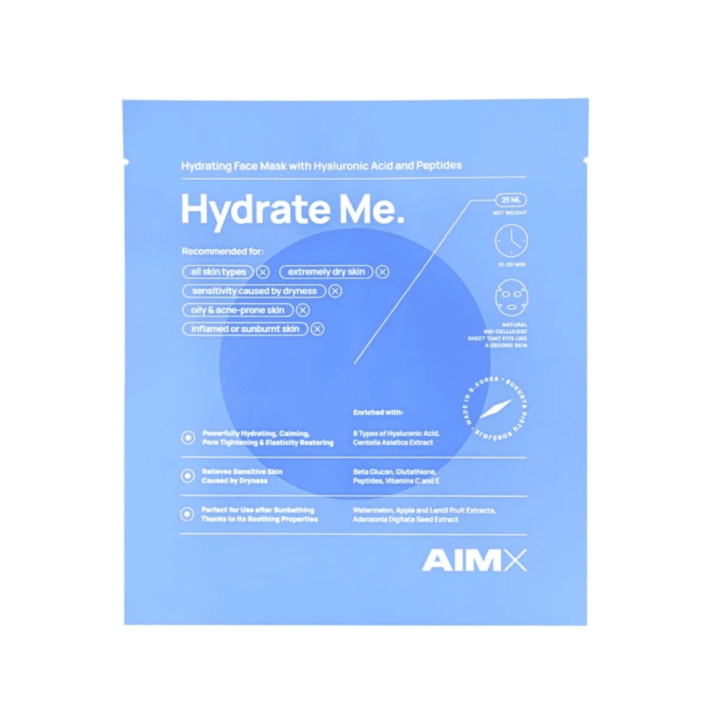 Greito poveikio drėkinanti lakštinė veido kaukė AIMX „Hydrate Me“ AIMX